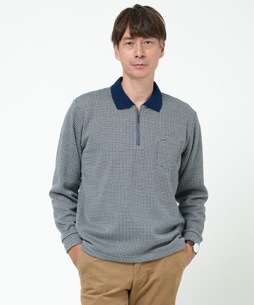 千鳥柄 ハーフジップ ポロシャツ