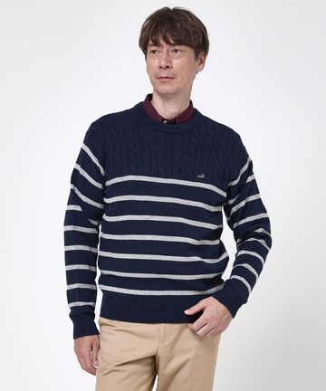 ウールブレンド 柄切り替え ニット【手洗いOK】