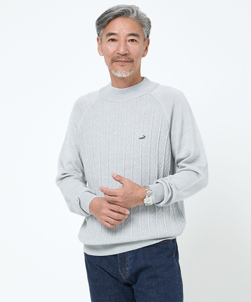 ウールブレンド ケーブル柄 モックネック ニット【手洗いOK】