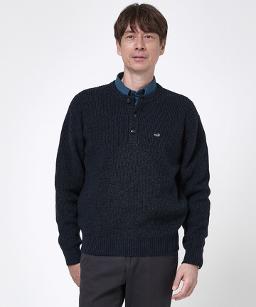 ウールブレンド ヘンリーネック ニット【手洗いOK】