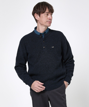 ウールブレンド ヘンリーネック ニット【手洗いOK】