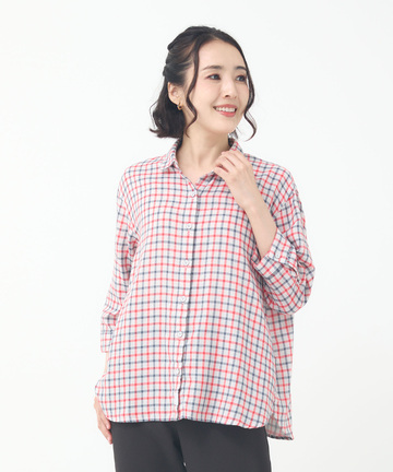 ダブルガーゼ チェック柄 ブラウス
