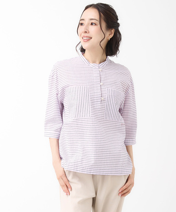 スノーコットン ボーダー プルオーバー ブラウス【接触冷感】