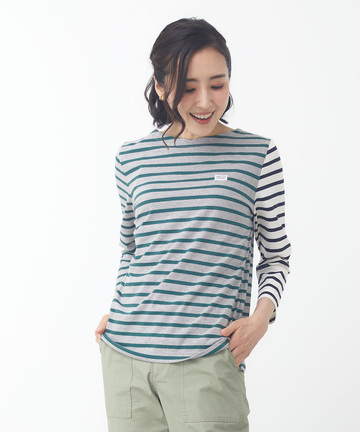 スノーコットン ボーダー 七分袖Tシャツ【接触冷感】