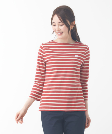 スノーコットン ボーダー 七分袖Tシャツ【接触冷感】