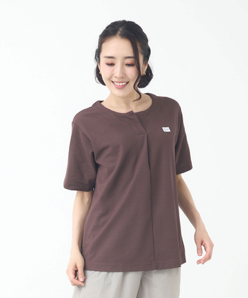 鹿の子 キーネックデザイン Tシャツ【UVカット】