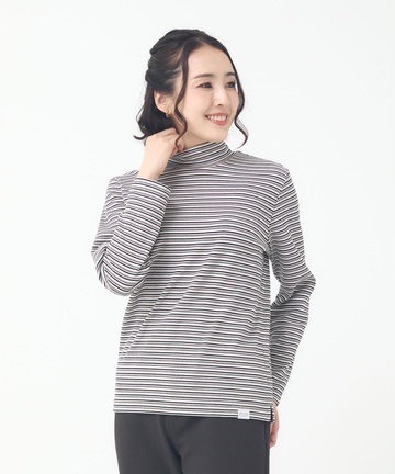 スムース ボーダー タートルネックカットソー