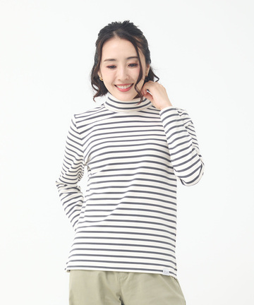 起毛ボーダー タートルネックカットソー