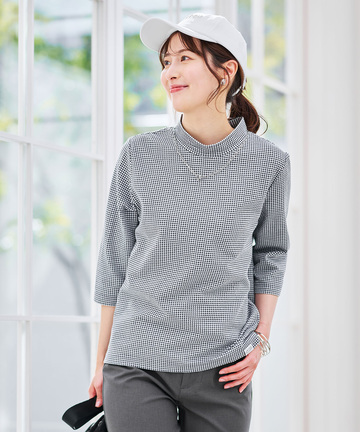 ギンガム ハイネック カットソー