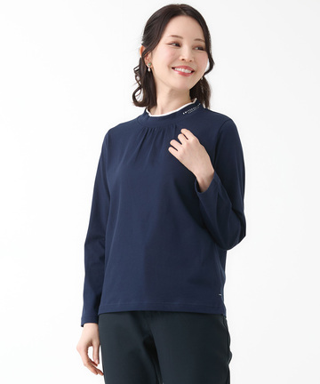 プレーティング天竺 配色ハイネック カットソー【吸汗速乾】