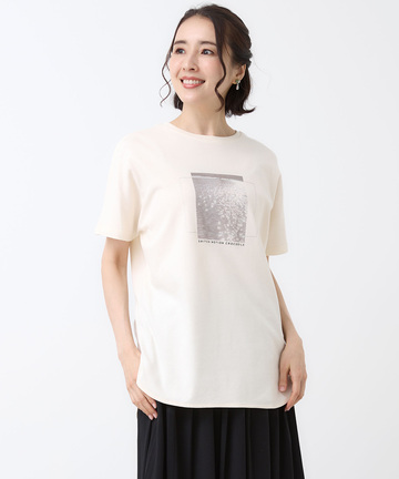 スムース ロゴプリント チュニック丈 Tシャツ