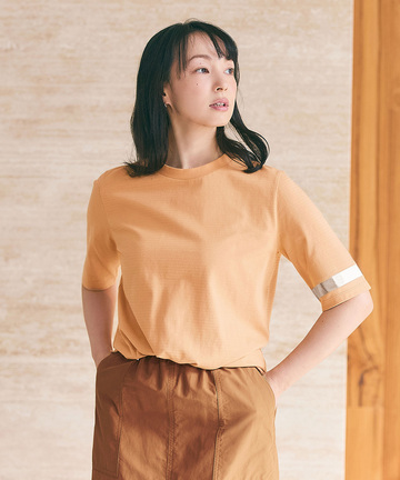 シャドーボーダー天竺 袖ライン Tシャツ