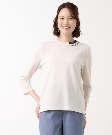 鹿の子編み  ボーダー配色 7分袖Tシャツ