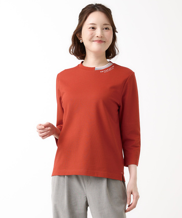 鹿の子編み  ボーダー配色 7分袖Tシャツ
