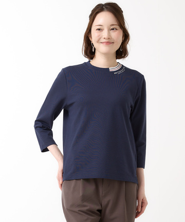 鹿の子編み  ボーダー配色 7分袖Tシャツ