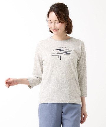 プレーティング天竺 ルーフモチーフ 七分袖 Tシャツ