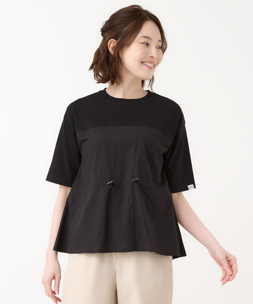 プレーティング天竺 異素材ドッキング 5分袖Tシャツ【吸汗速乾】