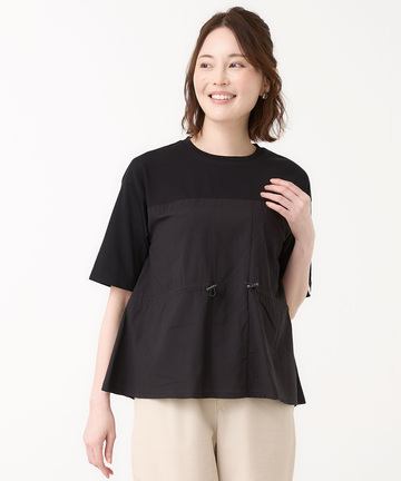 プレーティング天竺 異素材ドッキング 5分袖Tシャツ【吸汗速乾】