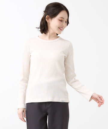 針抜きストライプ クルーネック 長袖Tシャツ