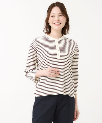 テレコボーダー ヘンリーネック 7分袖 Tシャツ