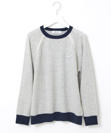 ウールブレンド リブ配色 プルオーバーニット