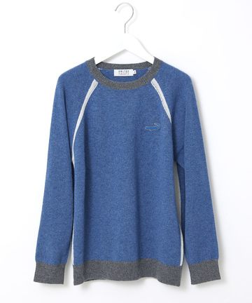 ウールブレンド リブ配色 プルオーバーニット
