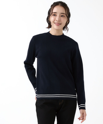 裾ライン リブ編み クルーネックニット