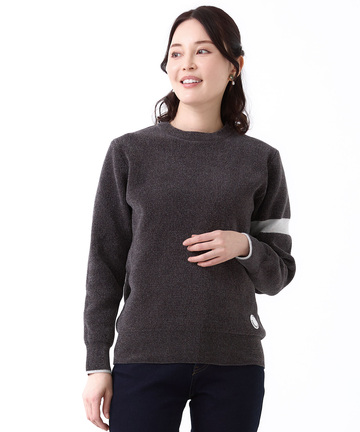 ウールブレンド  袖ライン クルーネック ニット【手洗いOK】