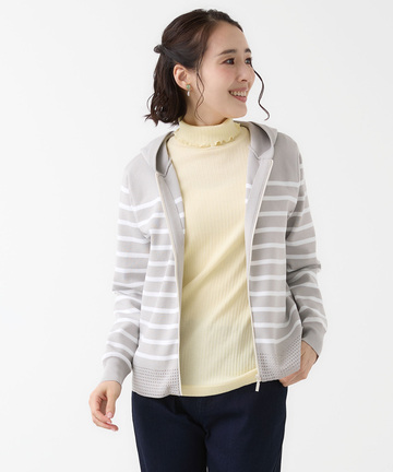 ボーダー柄 ジップアップ ニットパーカー