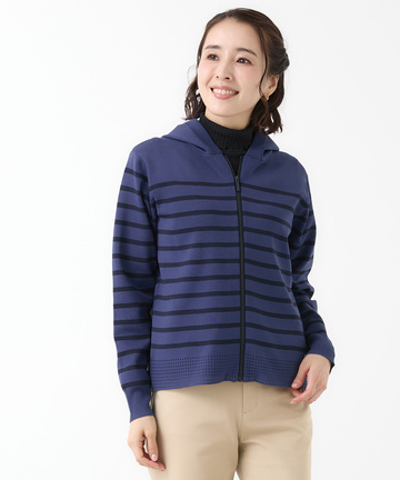 ボーダー柄 ジップアップ ニットパーカー
