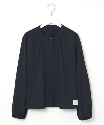 ギャザーデザイン ノーカラー ブルゾン【手洗いOK】