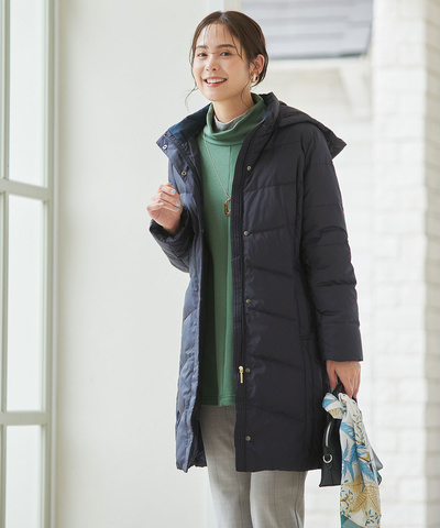 Aライン フード付き ダウンコート【撥水加工】