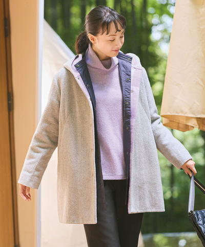フード付き ウールブレンド ロングコート