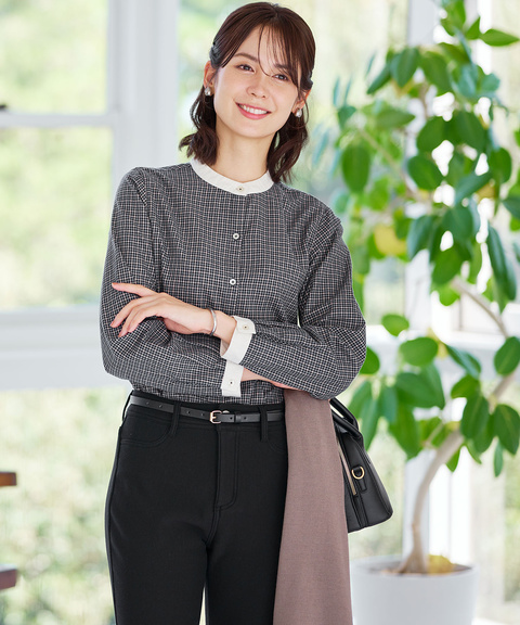 レディース バンドカラー チェック柄 ブラウス通販 [0101-56100