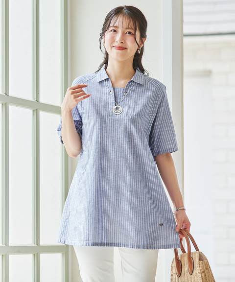 レディース コットンリネン スキッパー チュニック【オンライン