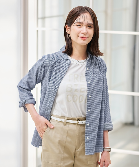 レディース ショールカラー ギンガムチェック ブラウス通販 [0201