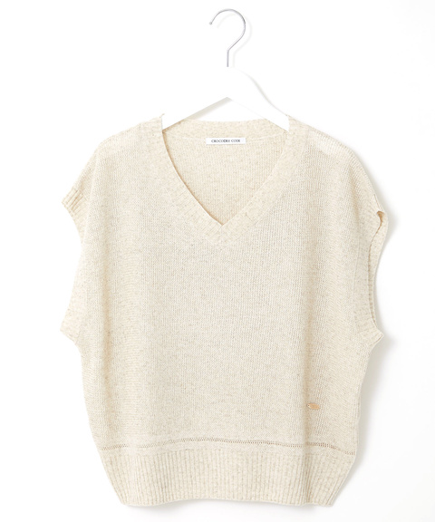 リネンの編み柄ベスト 編み図】リネン透かし模様丈短ベスト「雫」 編み図・パターン mimosa