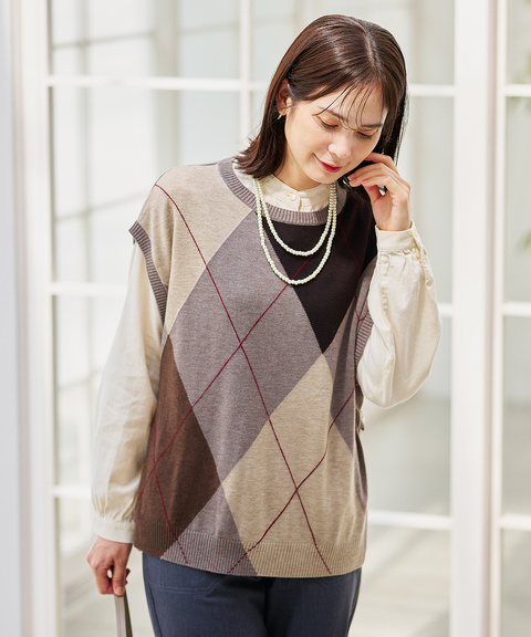 レディース ウールブレンド アーガイル ベスト通販 [0203-55355