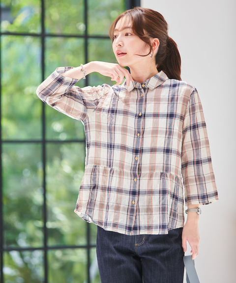 レディース チェック 七分袖 ブラウス通販 [0301-54101