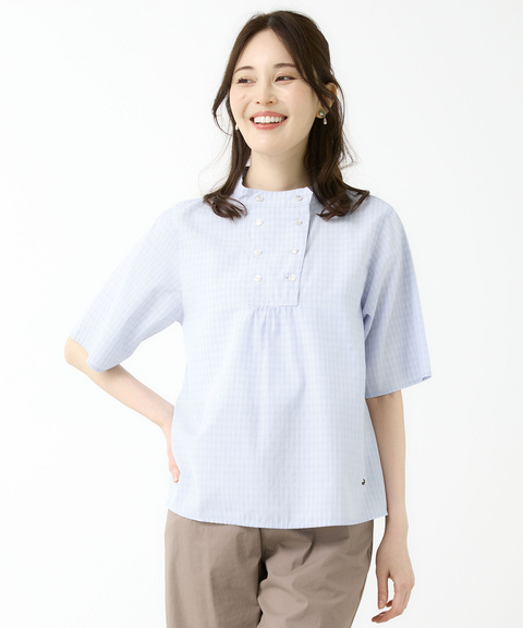 レディース ダブルボタン チェック ブラウス通販 [0301-54102