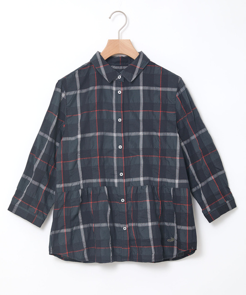 チェック切替えロングブラウス aquagarage シャツ ブラウス 春 秋 チェック 英国柄 バインダー