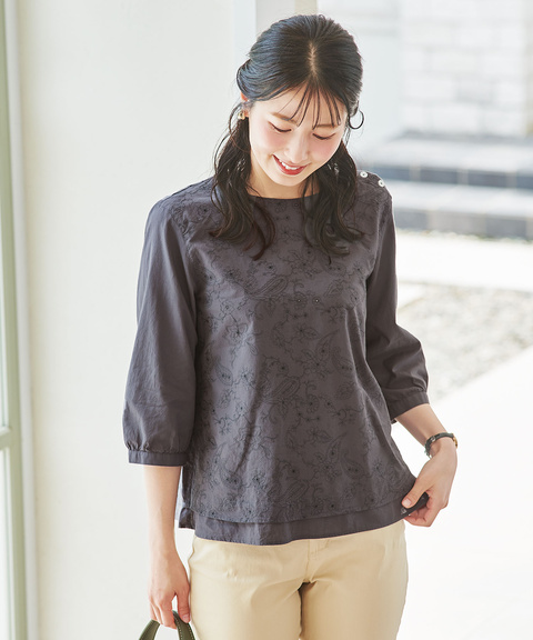 レディース レイヤード風 刺繍ブラウス【オンラインショップ限定