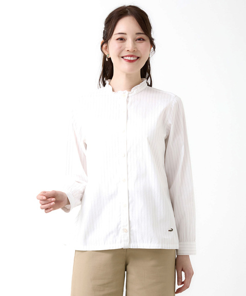 レディース フリルカラー ストライプ ブラウス通販 [0301-55114
