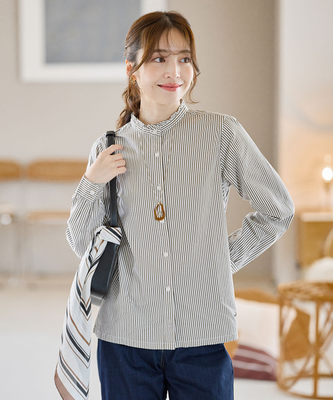 レディース フリルカラー ストライプ ブラウス通販 [0301-55114