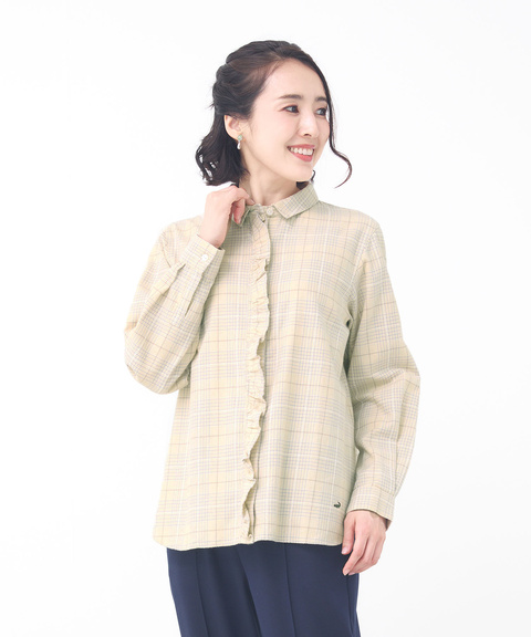 レディース 比翼フリル グレンチェック ブラウス通販 [0301-55124
