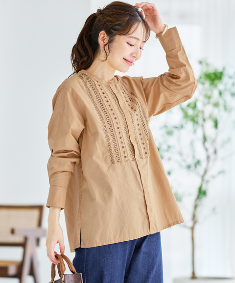 レディース 刺繍 バンドカラー ブラウス通販 [0301-65107