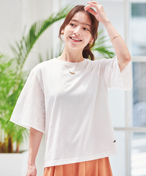 レディース コットン 五分袖 刺繍 Tシャツ通販 [0302-53220