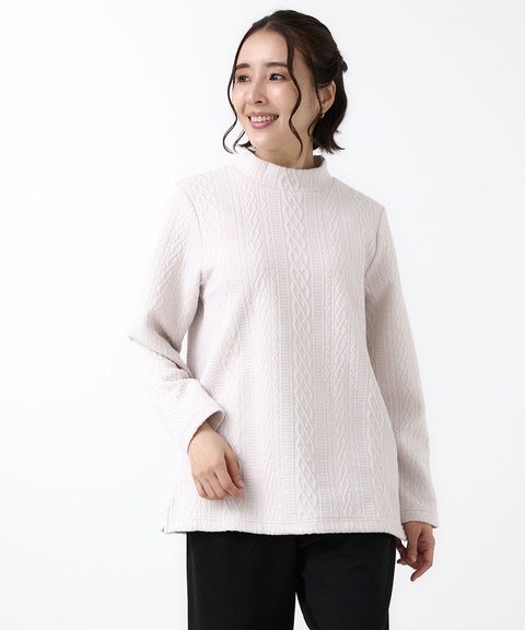 レディース ケーブルジャカード ハイネック カットソー【一部店舗限定