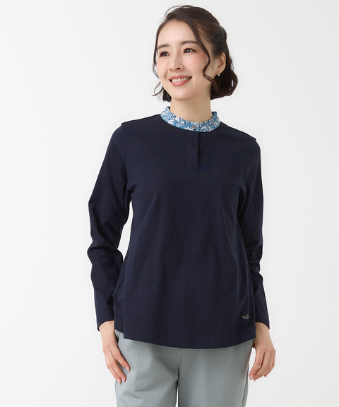 小花柄 フリル襟 プルオーバー