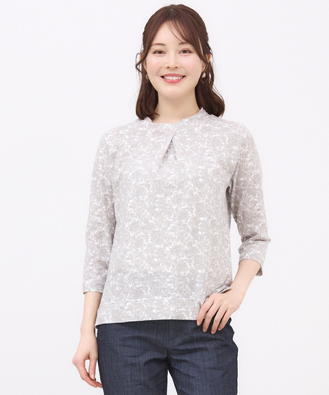 花柄プリント ハイネック プルオーバー